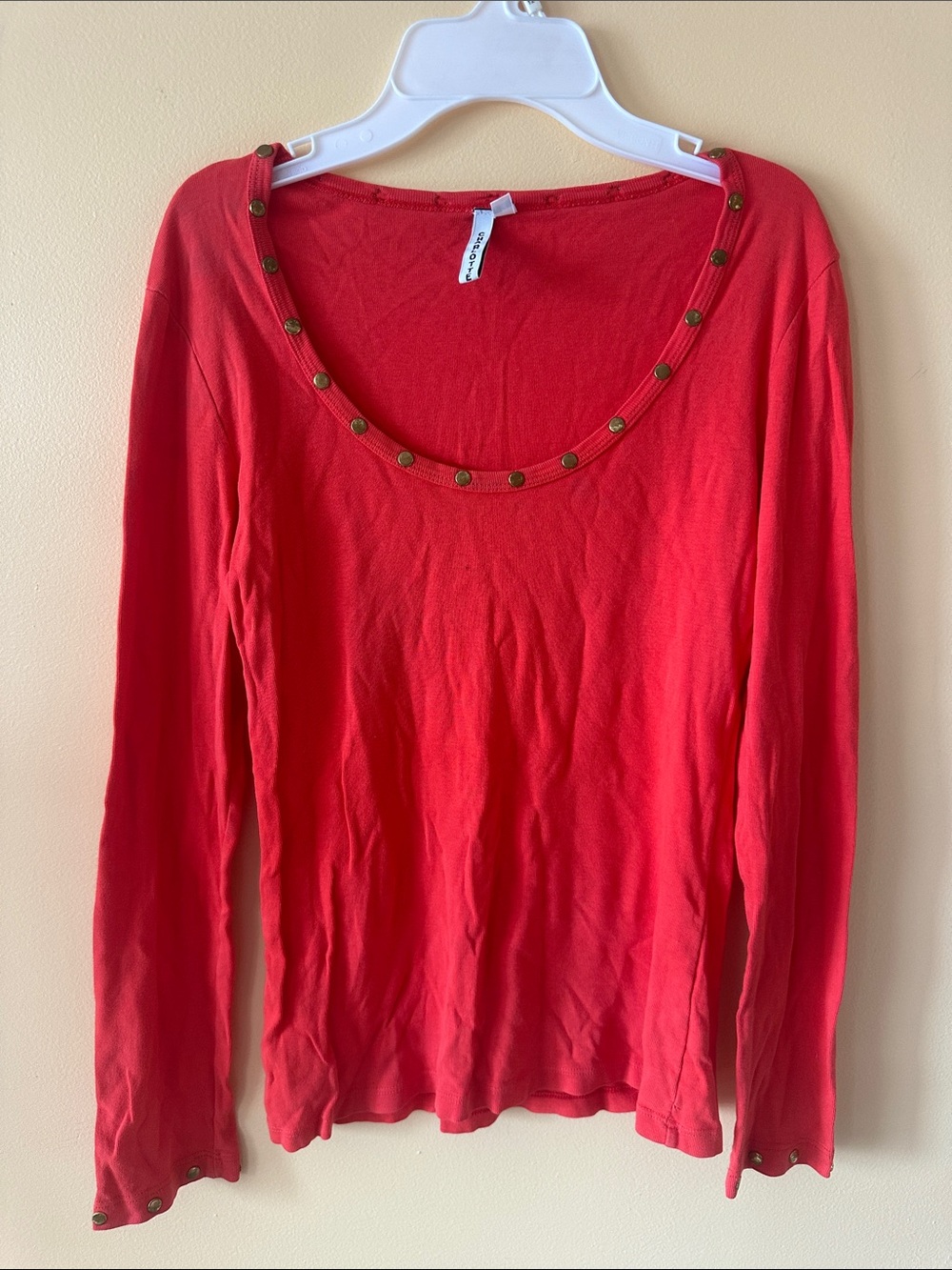 Charlotte Tarantola Red Long Sleeve Studded 100% Cotton Y2K Top